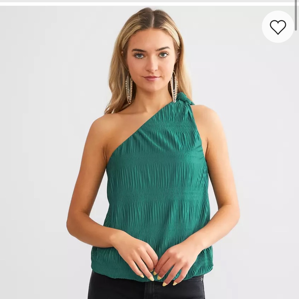 Buckle Green Asymmetrical Ruched Blouse